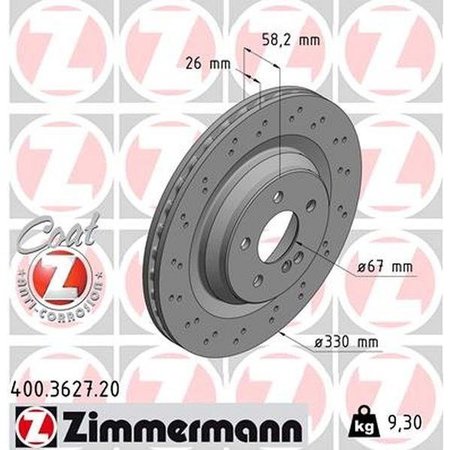 ZIMMERMANN Brake Disc - Standard/Coated, 400.3627.20 400.3627.20